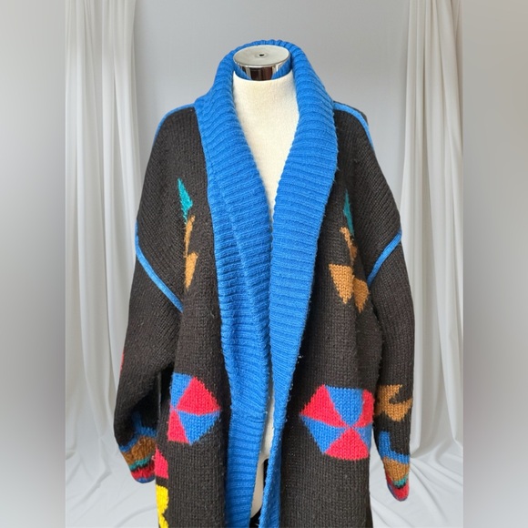 Vintage 80s 90s Thick Knit Maxi Open Cardi Duster Sz L - Picture 2 of 10